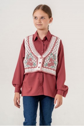 Gül Kurusu Triko Yelekli Kız Gömlek 3143 Gül Kurusu Triko Yelekli Kız Gömlek 3143