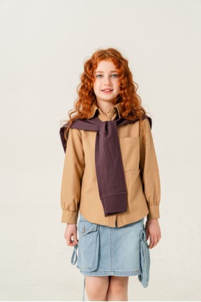 BEJ ARKA PİLELİ KIZ GÖMLEK 3160