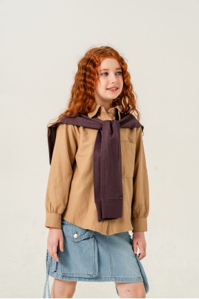 BEJ ARKA PİLELİ KIZ GÖMLEK 3160