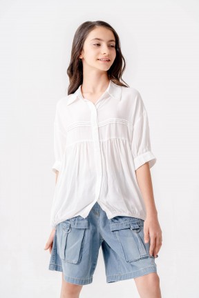 BEYAZ ROBA NERVÜRLÜ KIZ GÖMLEK 3164