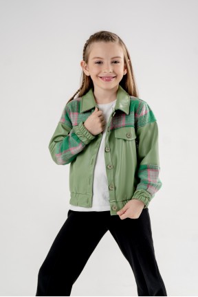 Açık Yeşil Ekose Deri Kız Ceket 1515 