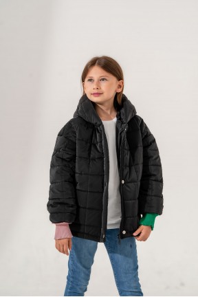 Siyah Triko Garnili Kapşonlü Kız Mont 1214 Siyah Triko Garnili Kapşonlü Kız Mont 1214