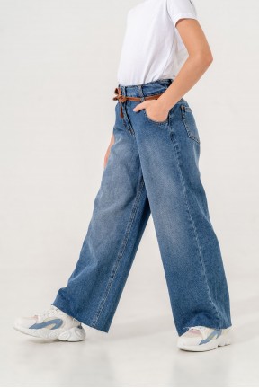 Açık Mavi Deri Garnili Kız Kot Pantolon 2166 Açık Mavi Deri Garnili Kız Kot Pantolon 2166