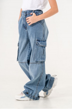 Açık Mavi Paçası Büzgülü Kargo Cepli Kız Kot Pantolon 2159 Açık Mavi Paçası Büzgülü Kargo Cepli Kız Kot Pantolon 2159