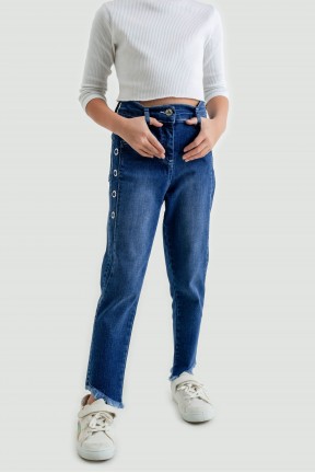 Açık Mavi Kuş Gözlü Kız Kot Pantolon 2145